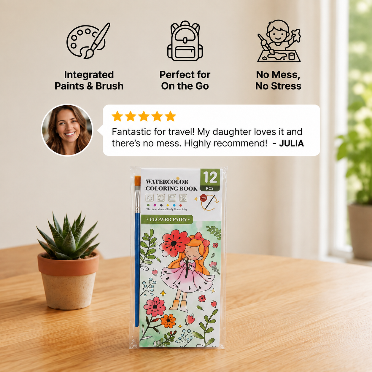 All-in-One Watercolour Painting Book with Built-In Paint & Brush
