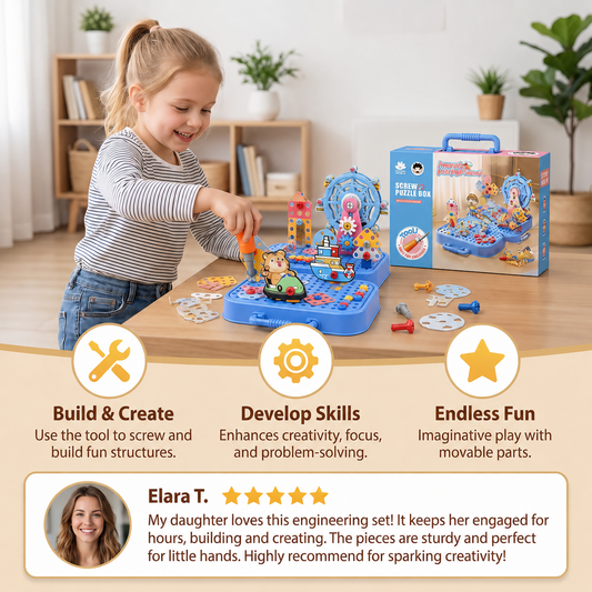 DIY Kids Engineering Tool Box with Building Board, Ferris Wheel & Electric Drill