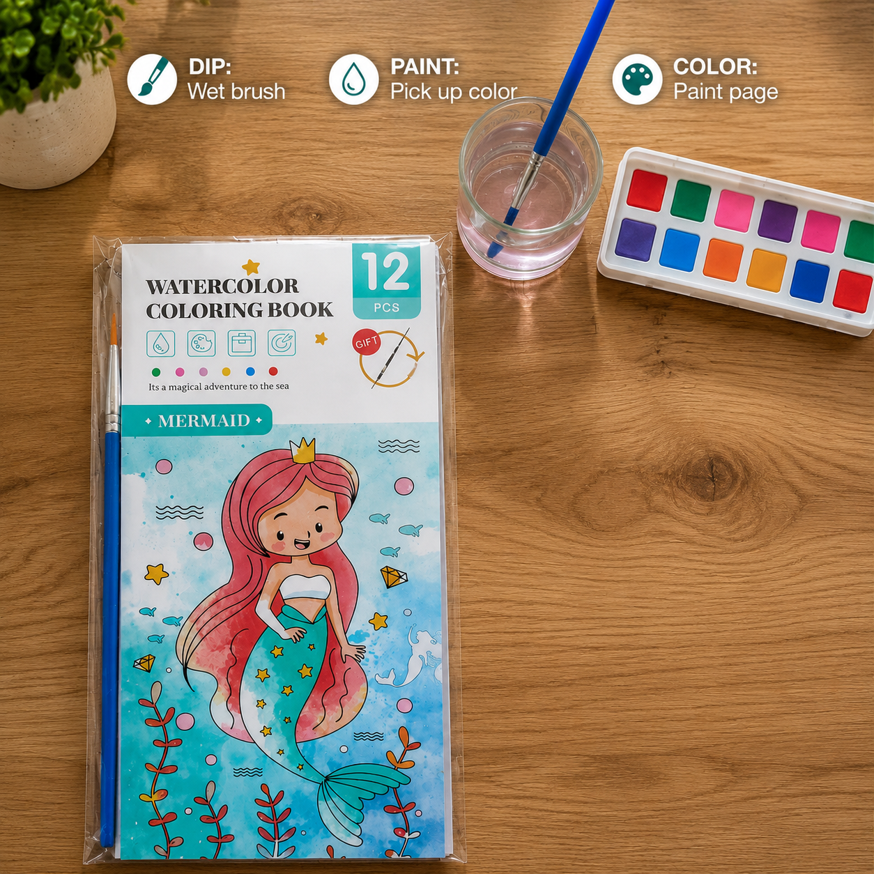 All-in-One Watercolour Painting Book with Built-In Paint & Brush