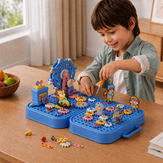 DIY Kids Engineering Tool Box with Building Board, Ferris Wheel & Electric Drill