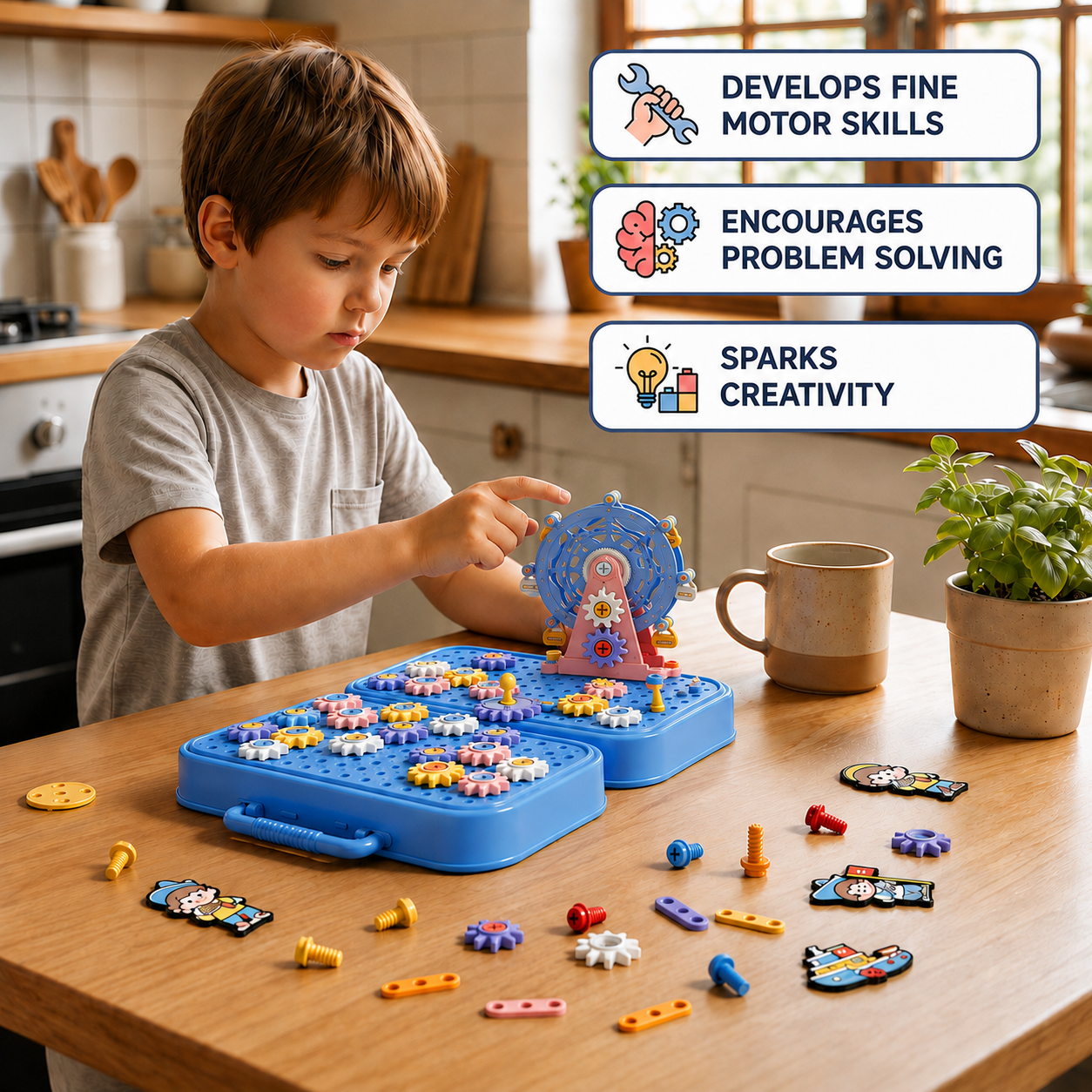 DIY Kids Engineering Tool Box with Building Board, Ferris Wheel & Electric Drill