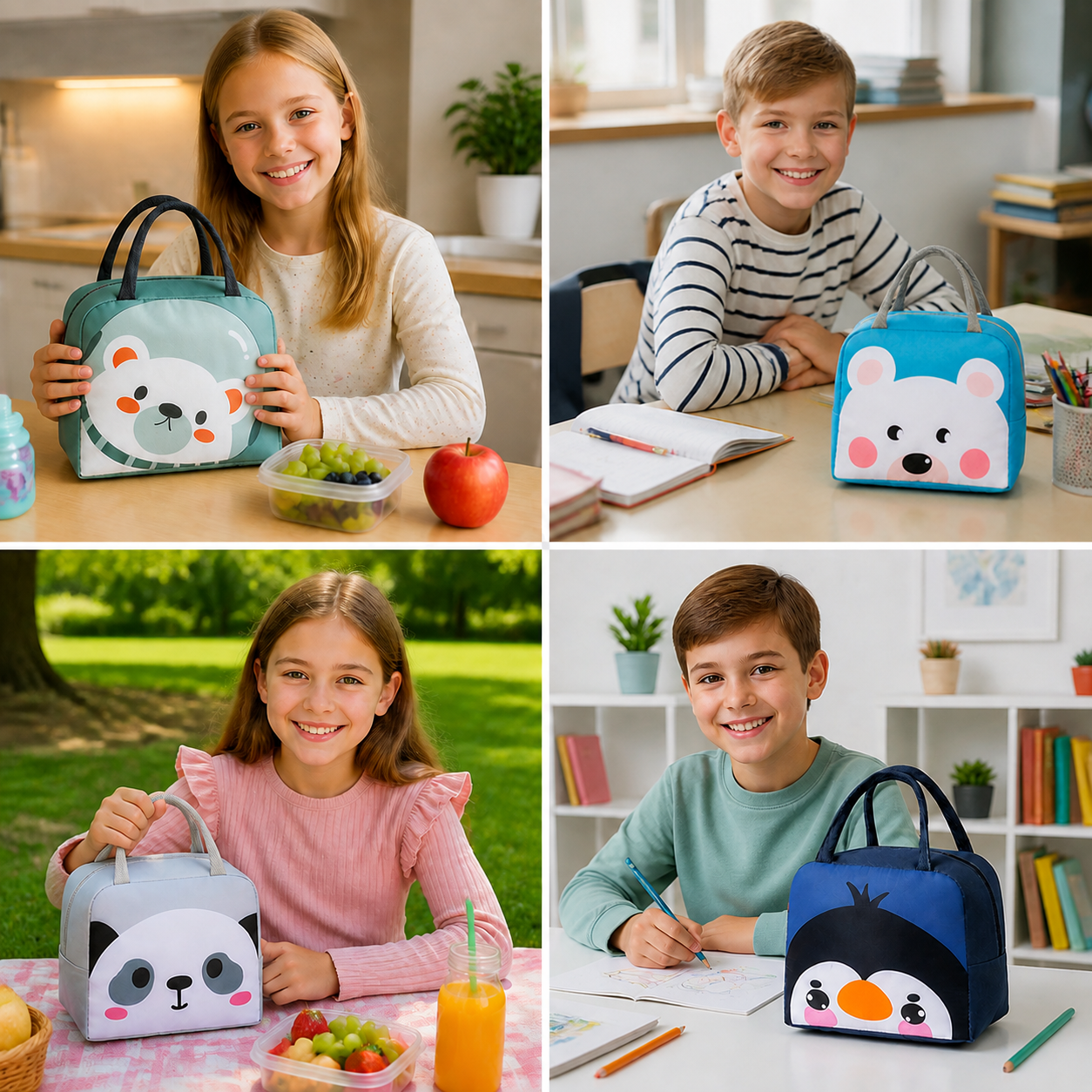 Cartoon Animal Insulated Lunch Bag for Kids