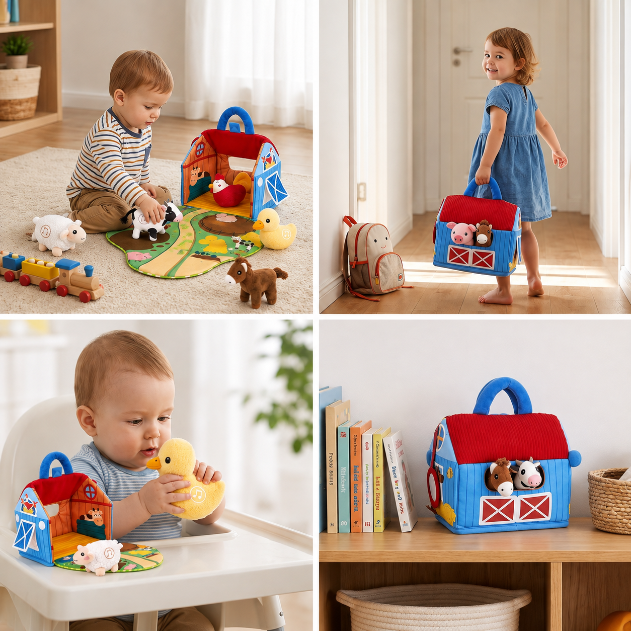 Farm Animal Plush Playset – Interactive Learning Toy with Portable Playhouse