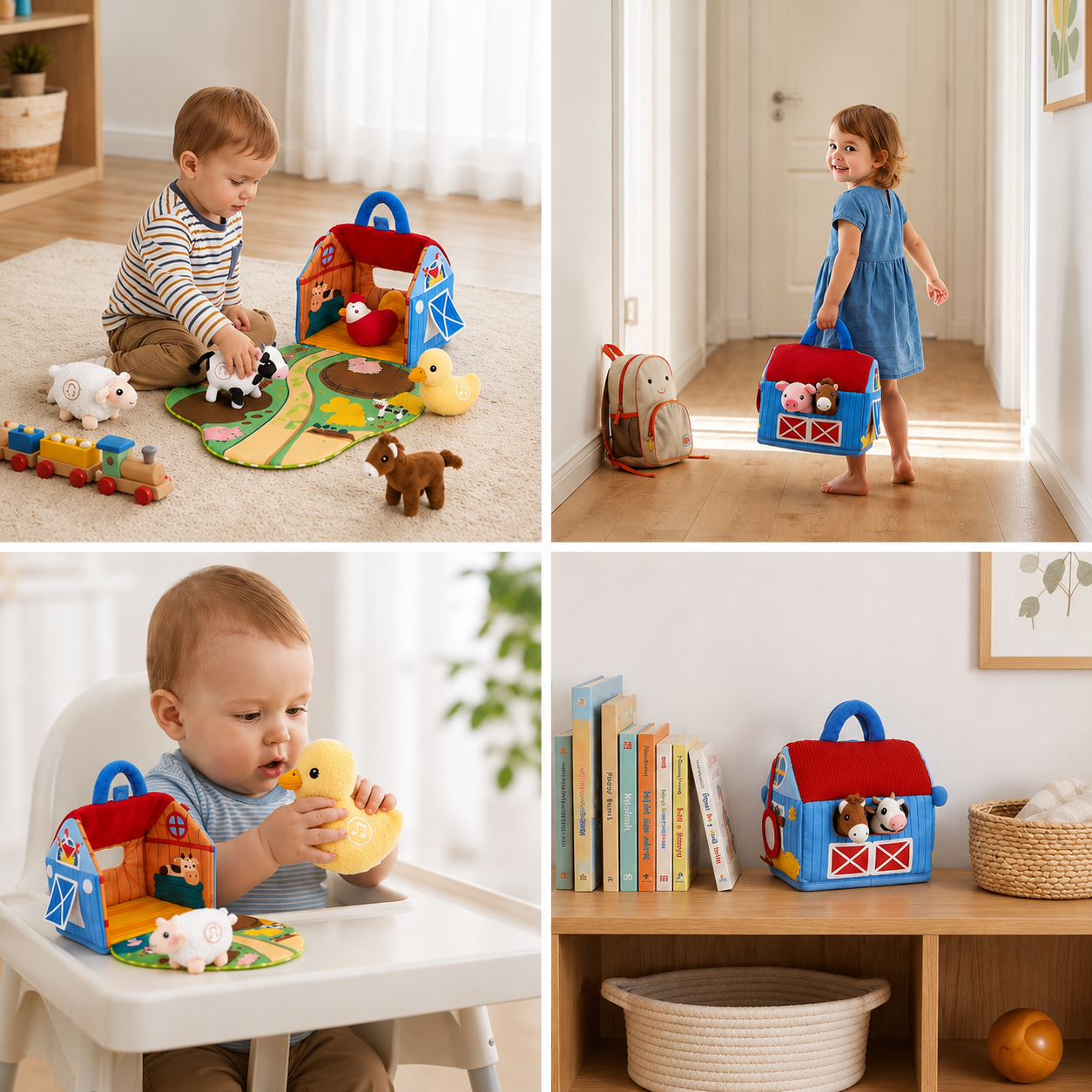 Farm Animal Plush Playset – Interactive Learning Toy with Portable Playhouse