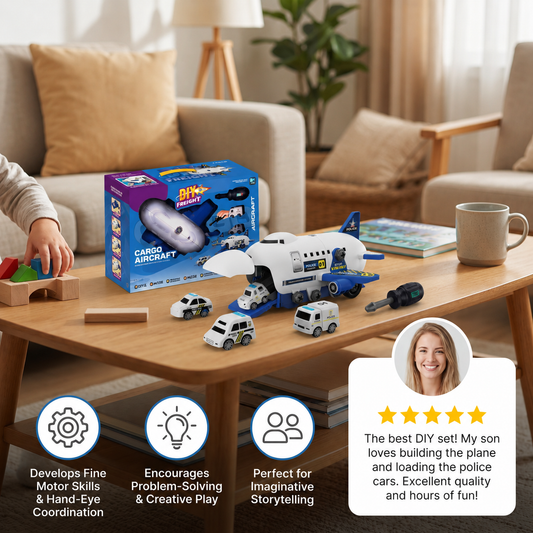 DIY Airplane Transport Truck Playset with Construction Vehicles