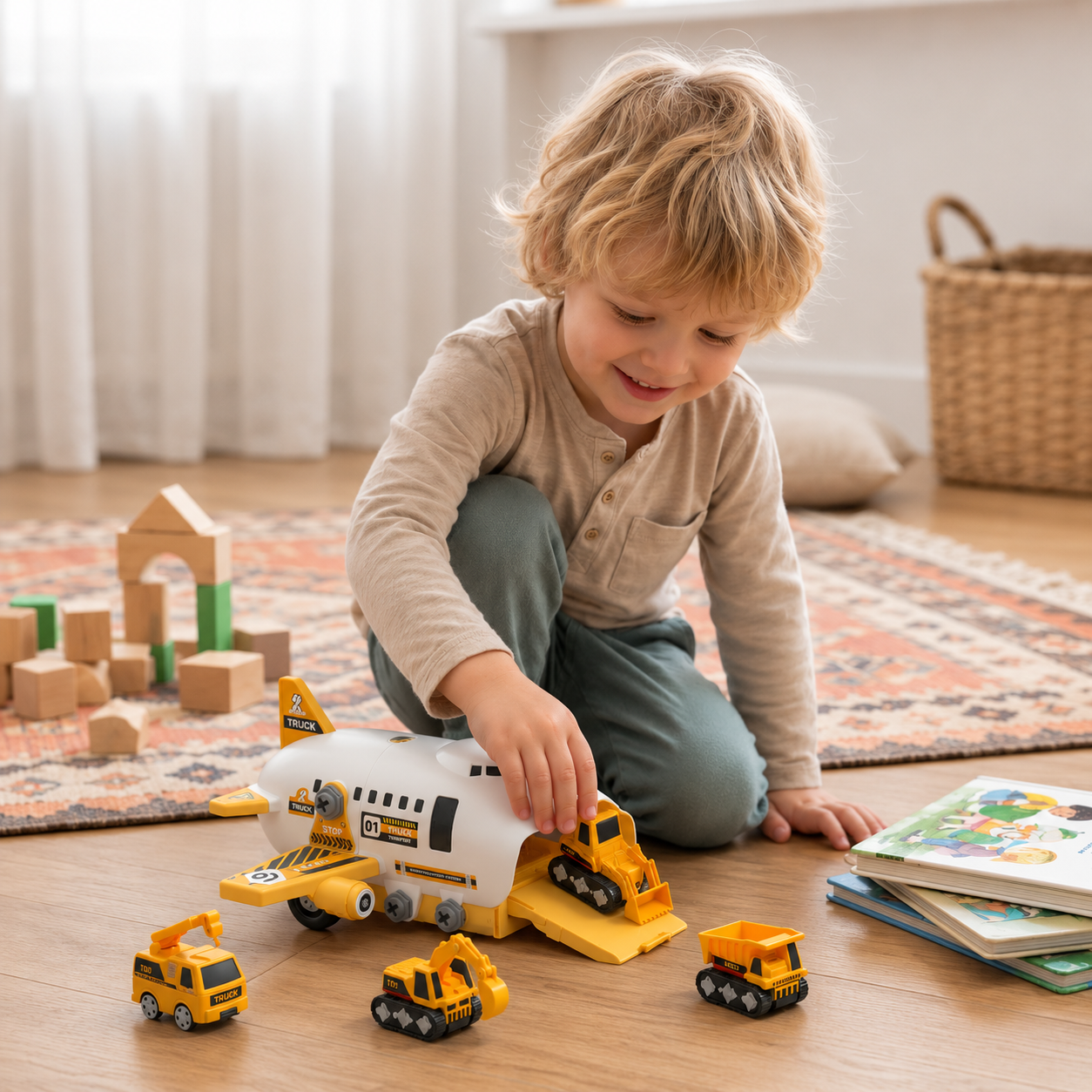 DIY Airplane Transport Truck Playset with Construction Vehicles