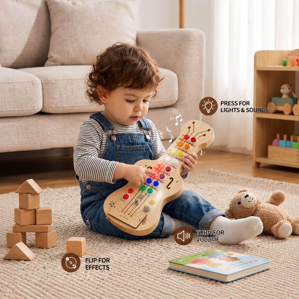 Wooden Light & Sound Guitar Busy Board