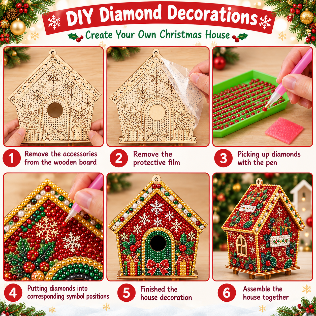 DIY 3D Wooden Gingerbread House Puzzle & Diamond Art Kit