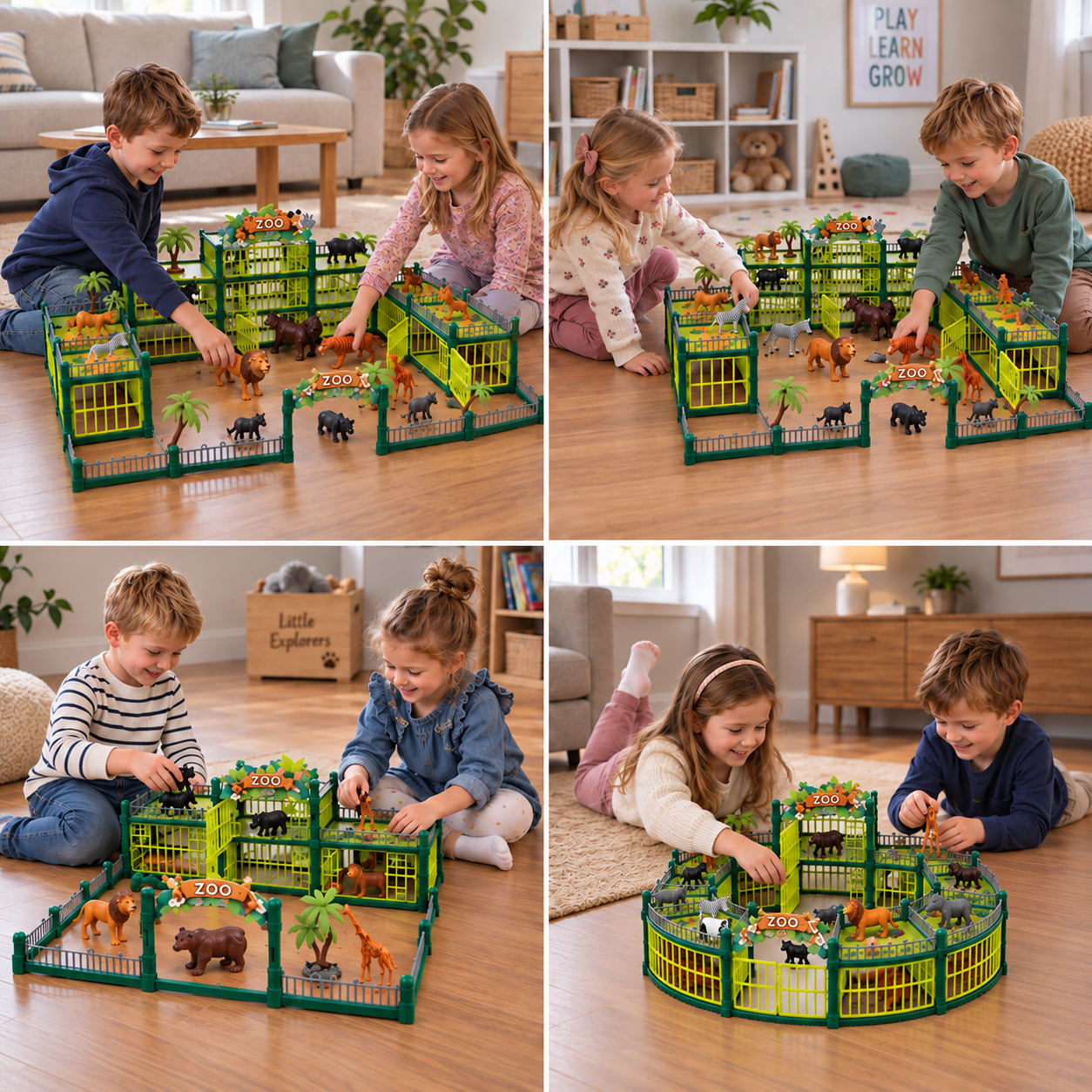 Modular Build-Your-Own Zoo Playset with Animal Figures & Interactive Cages