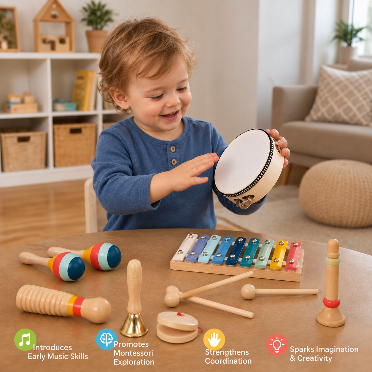 Wooden Musical Instrument Set – Montessori Percussion & Rhythm Learning Toys for Kids