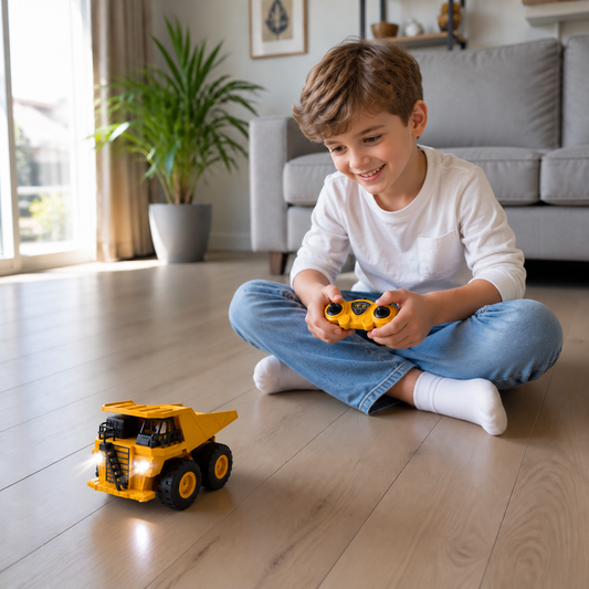 Remote-Controlled Dump Truck with Lights – Construction Vehicle Toy