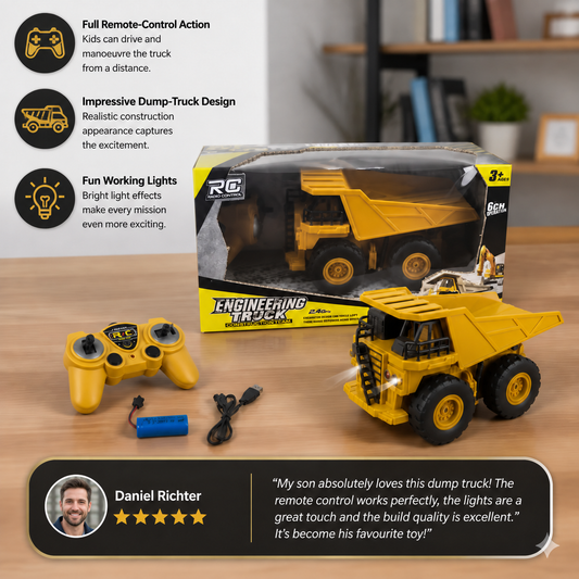 Remote-Controlled Dump Truck with Lights – Construction Vehicle Toy