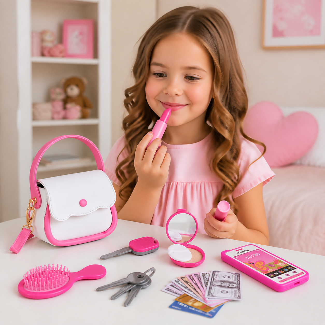Kids Pretend Play Handbag Set with Phone, Makeup & Accessories