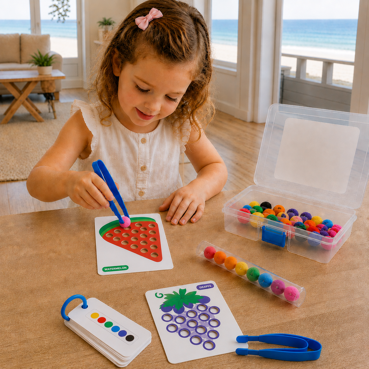 Montessori Pom-Pom Color & Numbers Learning Game for Fine Motor Skills