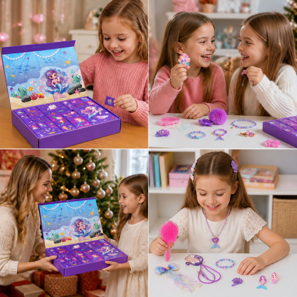24-Day Mermaid Advent Calendar with Hair Accessories, Stickers & Surprise Gifts