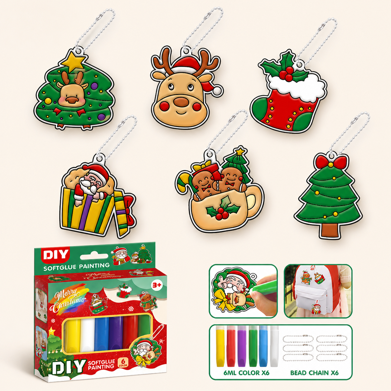 DIY Christmas No-Bake Glue Painting Ornament Craft Kit for Kids