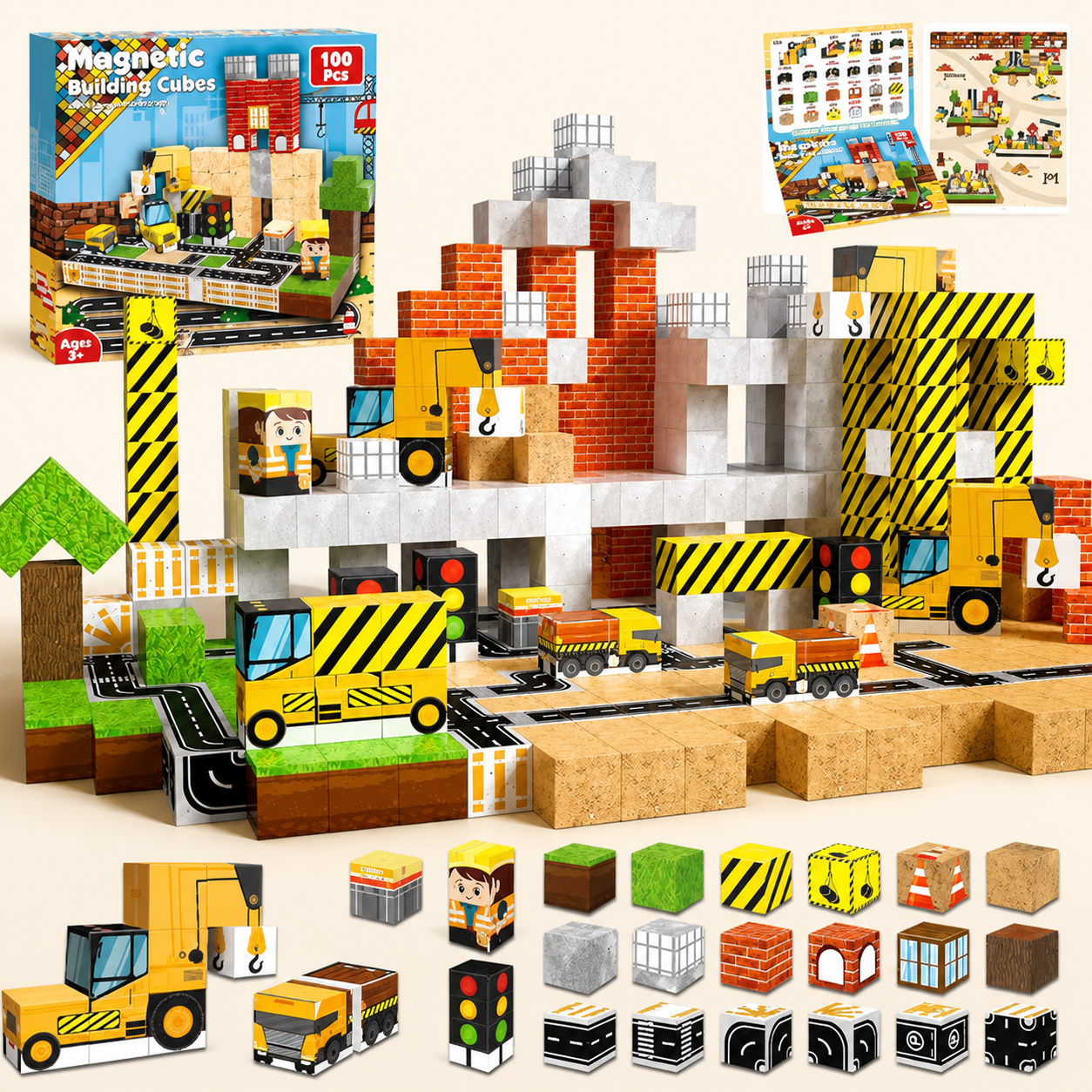 100-Piece Magnetic Building Cube Set – Montessori STEM Construction Toy for Kids