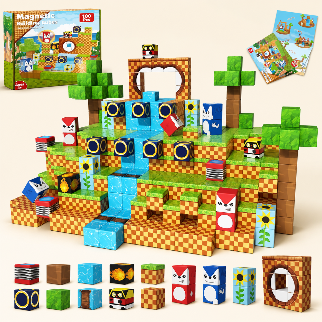 100-Piece Magnetic Building Cube Set – Montessori STEM Construction Toy for Kids