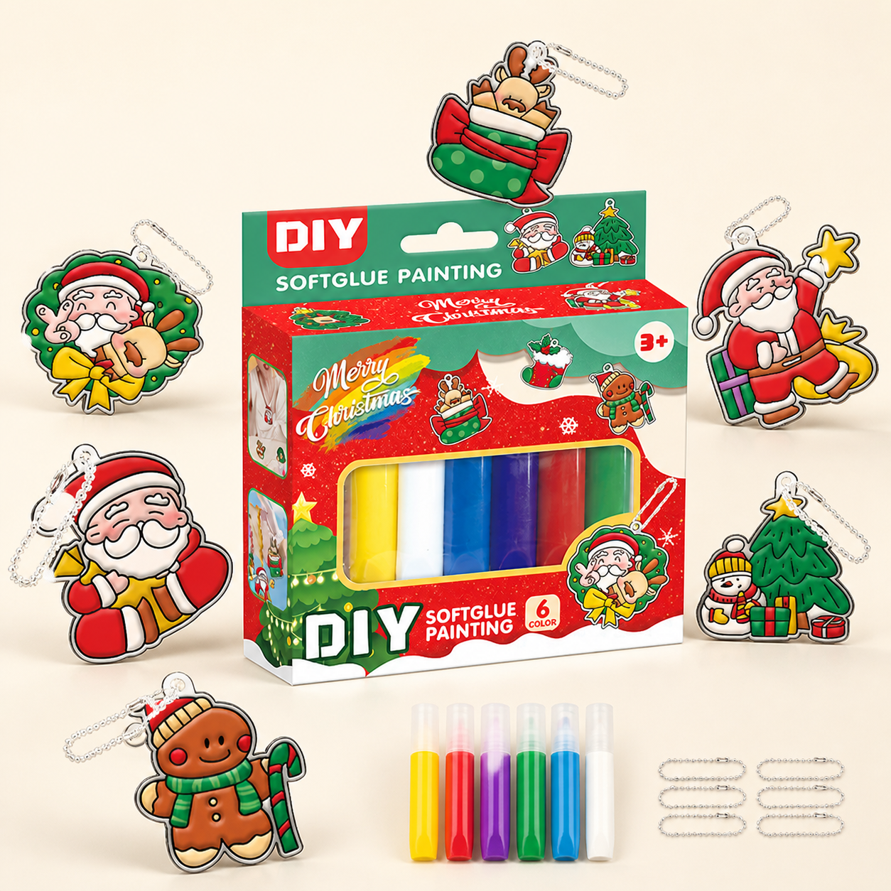 DIY Christmas No-Bake Glue Painting Ornament Craft Kit for Kids