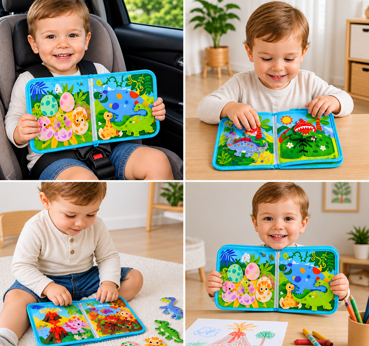 8-in-1 Montessori Dinosaur Busy Board Activity Book for Toddlers