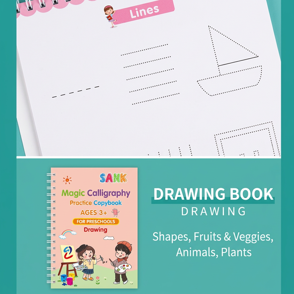 Magic Reusable Grooved Handwriting Practice Books with Disappearing Ink Pens