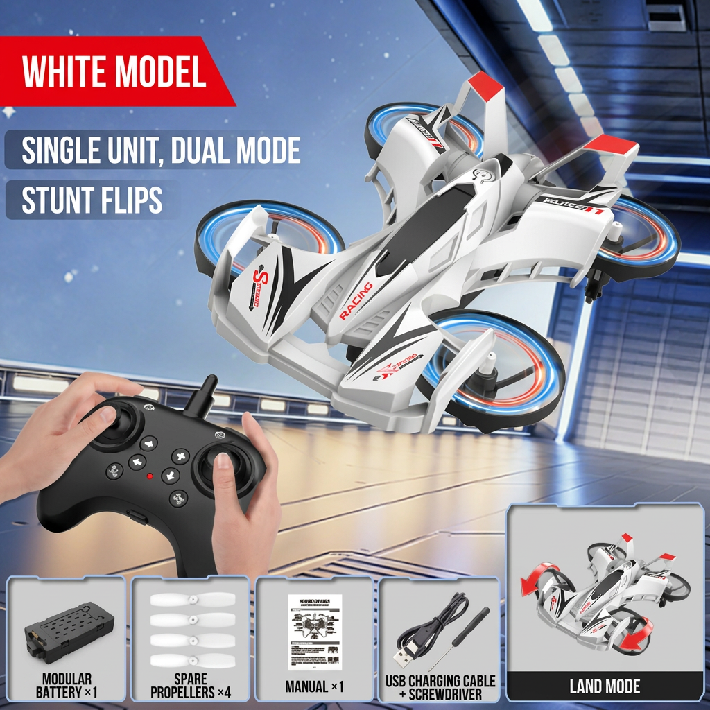 2-in-1 Remote Control Flying Drone & Stunt Racing Car
