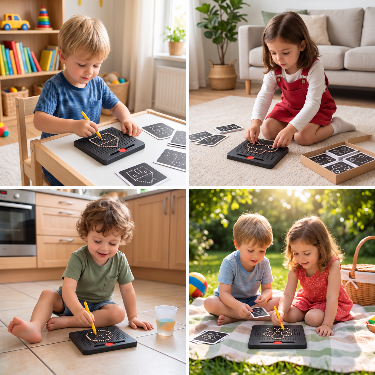 2-in-1 Magnetic Writing & Drawing Board with Snap-On Shape Tiles for Kids