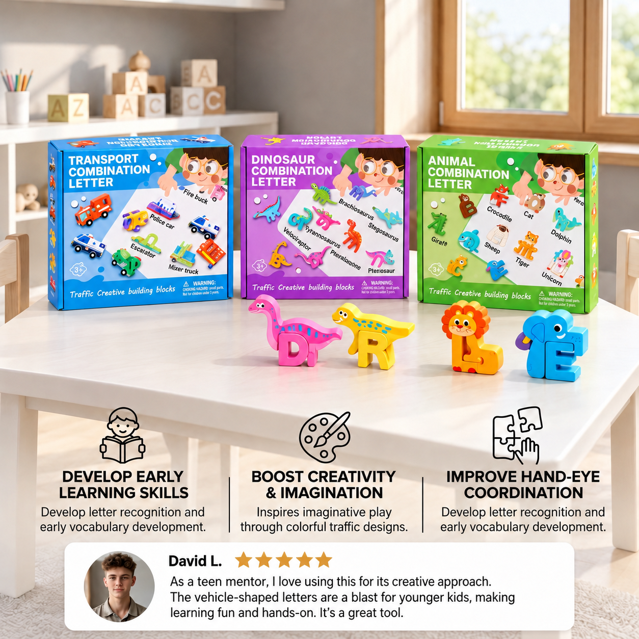 52-Piece Montessori-Style 3D Alphabet Building Blocks Set