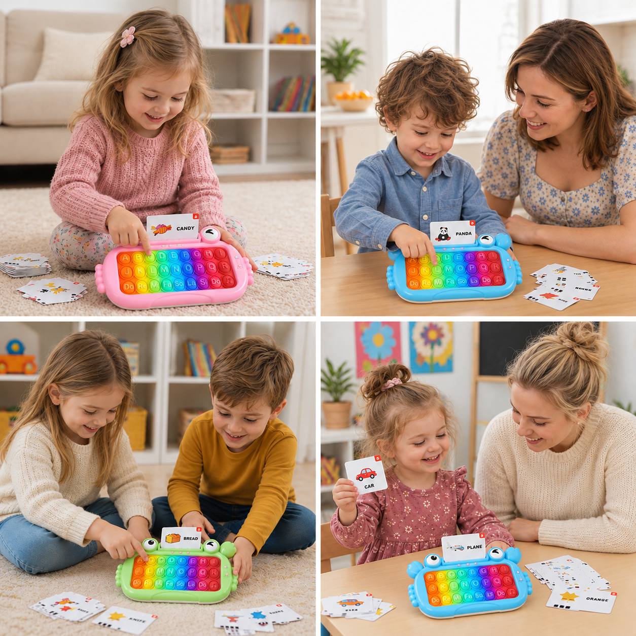 Interactive Talking Flash Card Learning Tablet with Pop-It Keyboard, Spelling & Phonics Games