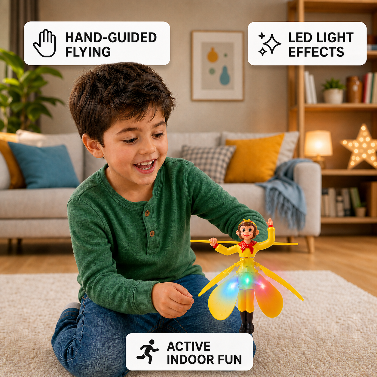 Interactive Flying Monkey Toy with Motion Sensor & LED Lights