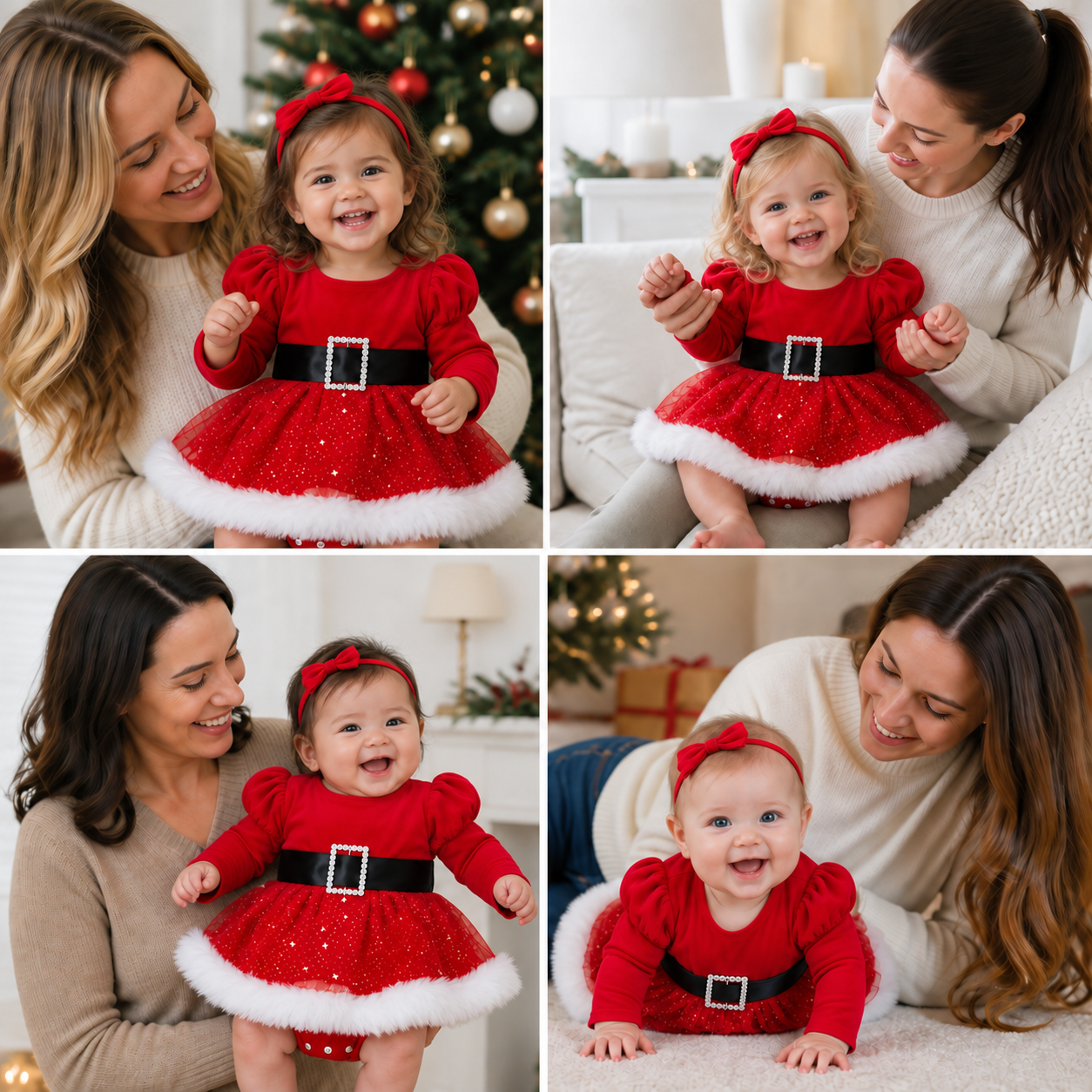 Baby Girl’s My First Christmas Long-Sleeve Romper Dress