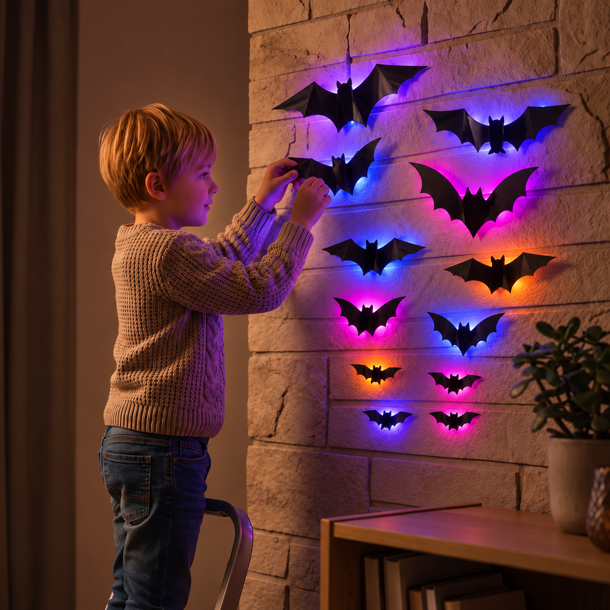 3D LED Halloween Bat Wall Decoration with Color-Changing Lights