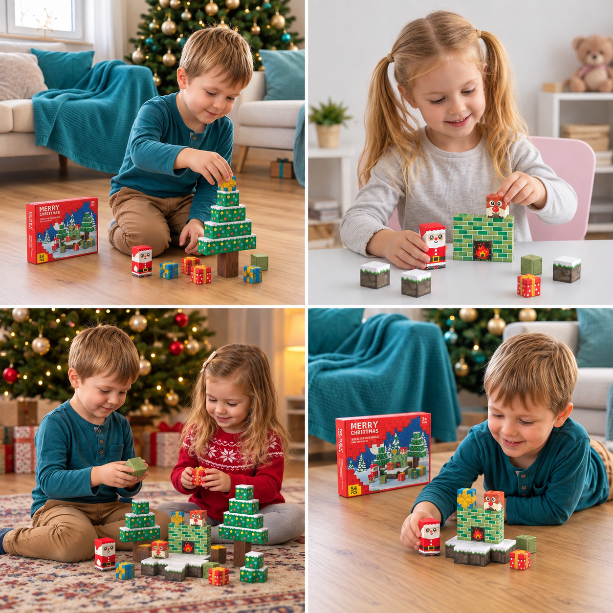 54-Piece Christmas Magnetic Building Blocks Set – Festive STEM Construction Toy