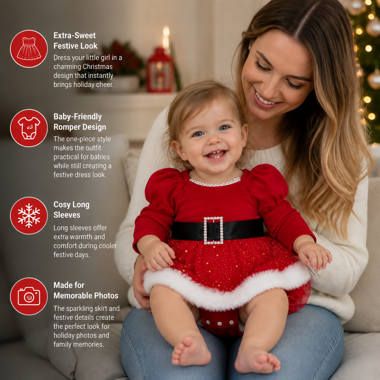 Baby Girl’s My First Christmas Long-Sleeve Romper Dress