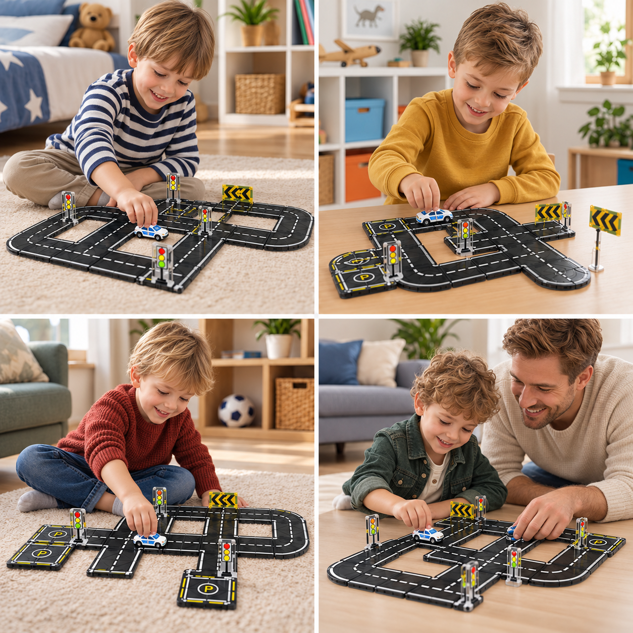 Magnetic Tiles & Building Blocks Set with Roads & Traffic Lights