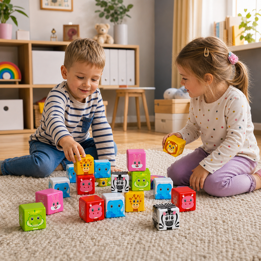Toddler-Safe 4.2 cm Safari Animal Magnetic Building Cubes – STEM Learning Blocks