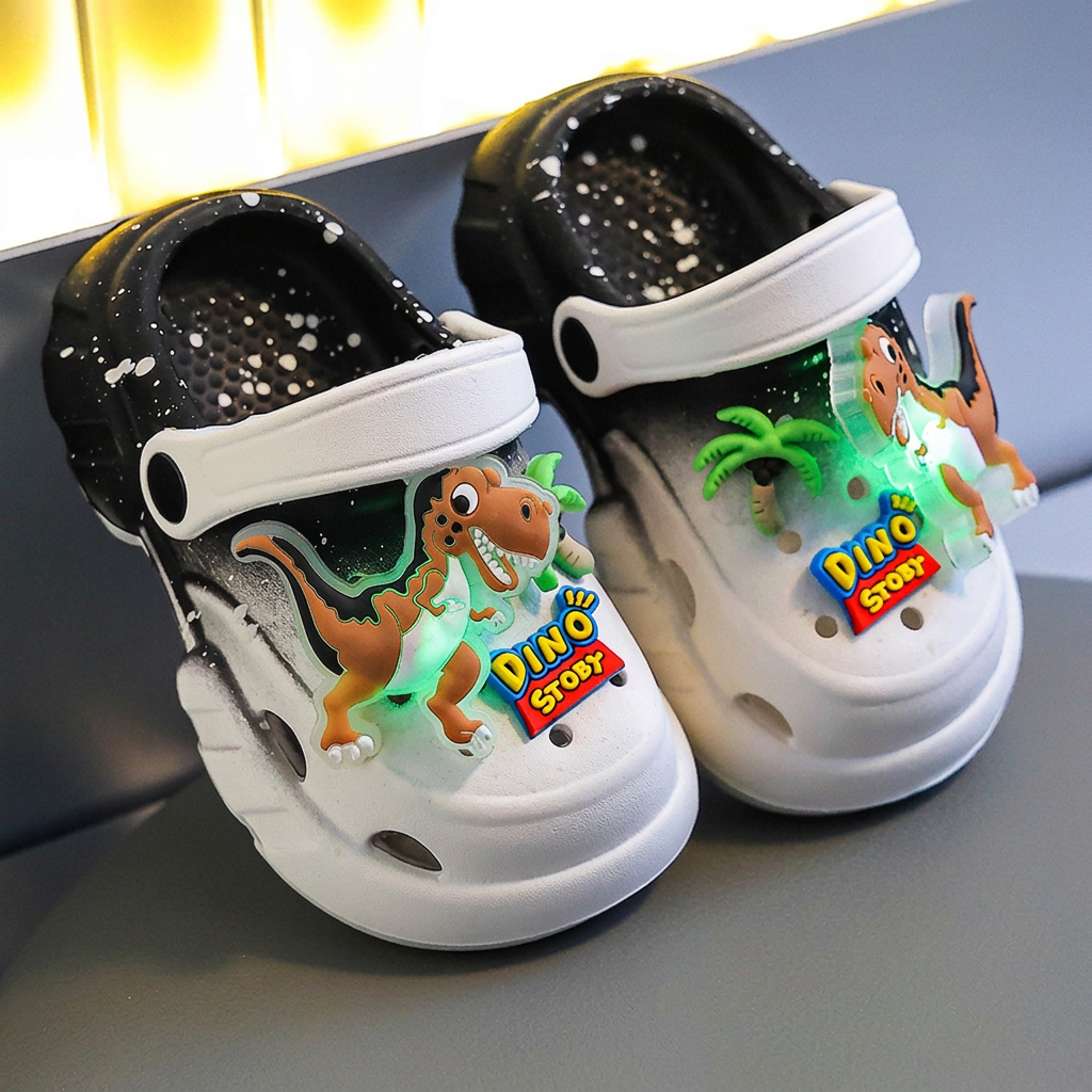 Kids’ LED Dinosaur Clogs – Light-Up Non-Slip Summer Garden & Beach Shoes