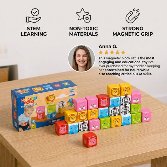 Toddler-Safe 4.2 cm Safari Animal Magnetic Building Cubes – STEM Learning Blocks