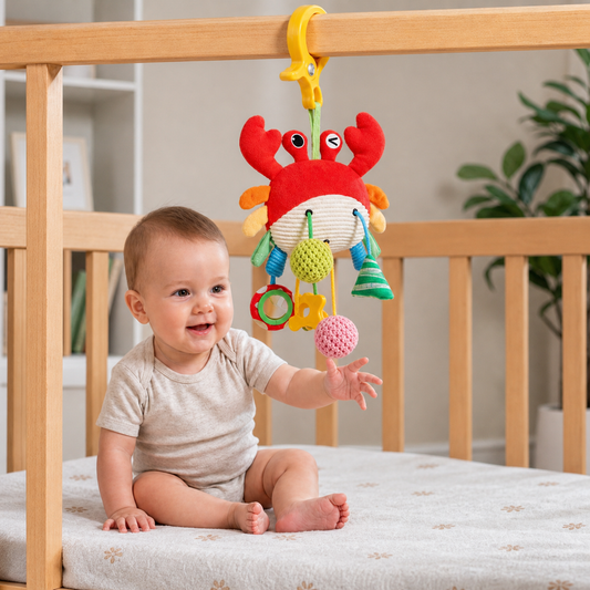 Crab Activity Toy with Pull Cord, Rattle & Teether for Babies