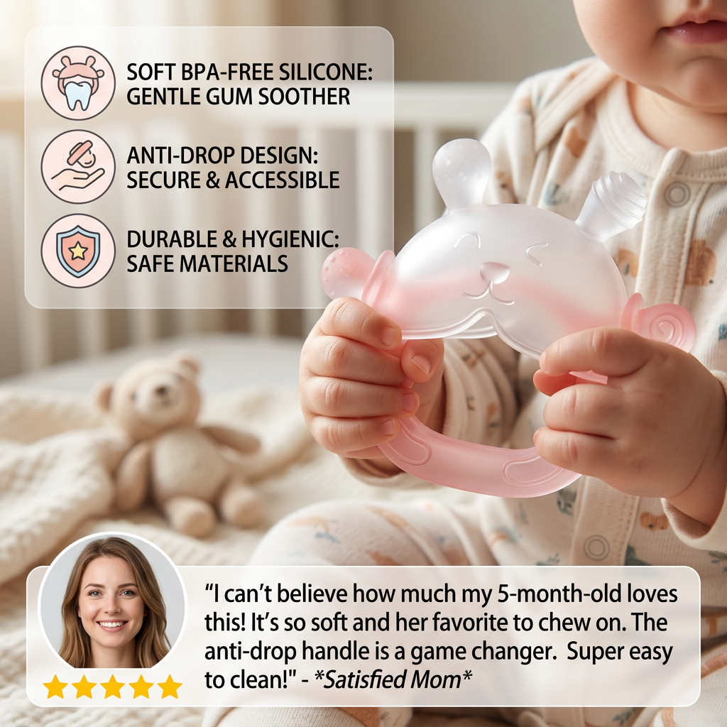 Bunny Baby Teething Mitten – Soft BPA-Free Silicone Gum Soother with Anti-Drop Wristband (3–18 Months)