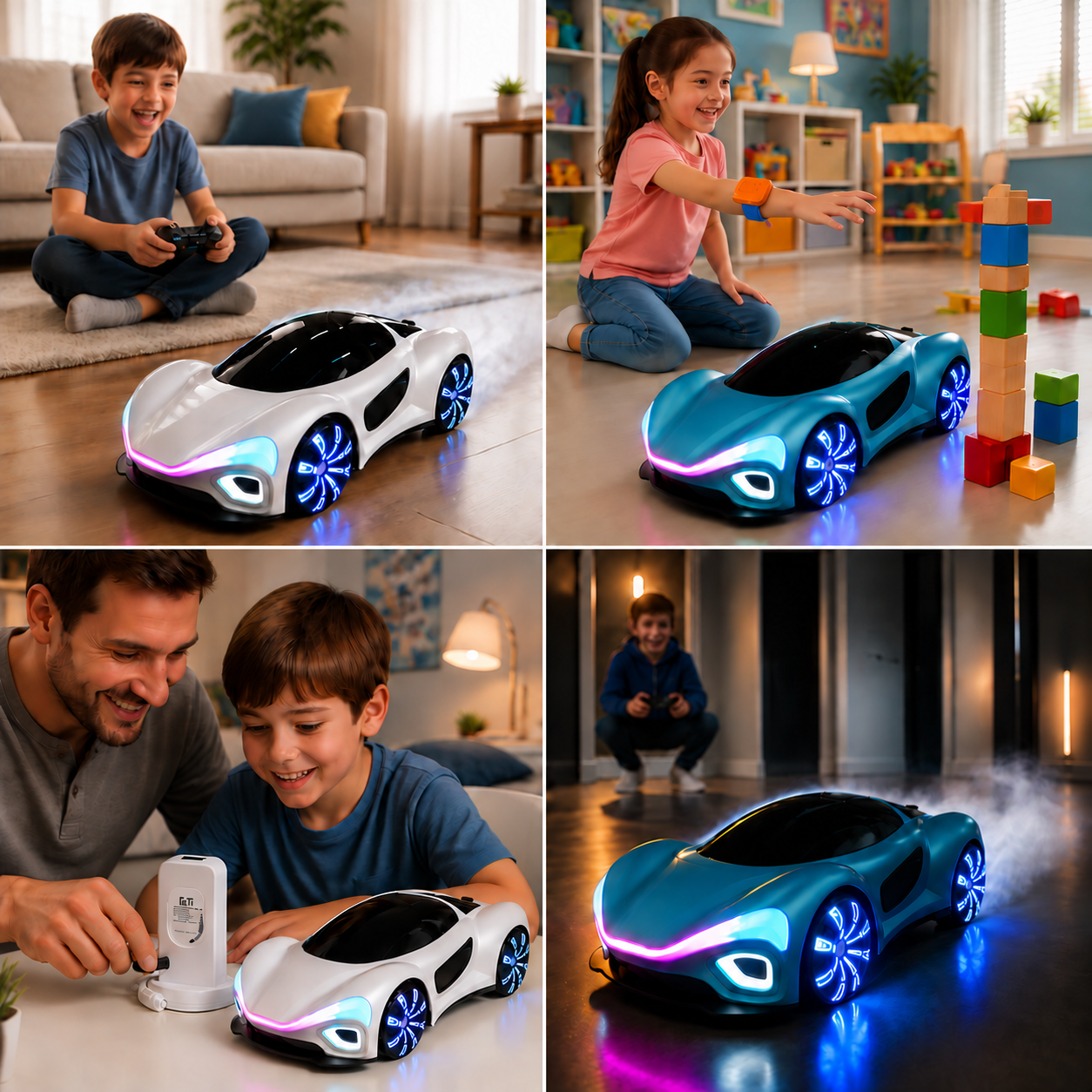 Light-Up RC Drift Car with Spray Effect & Charging Station