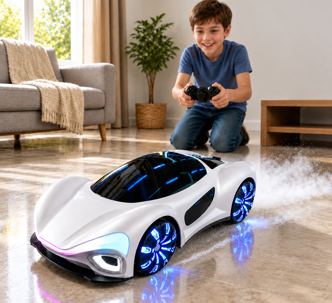 Light-Up RC Drift Car with Spray Effect & Charging Station
