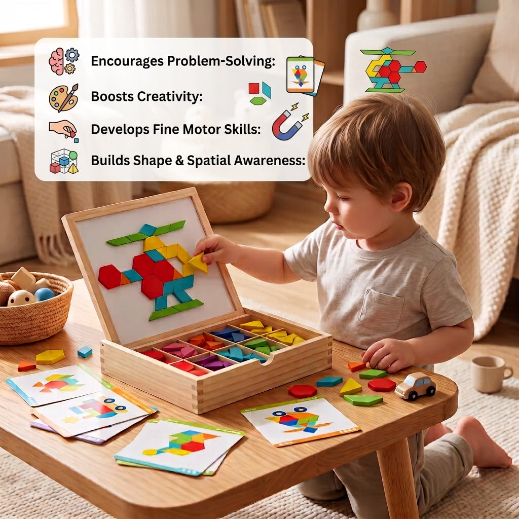 Wooden Magnetic Geometric Shape Puzzle for Kids