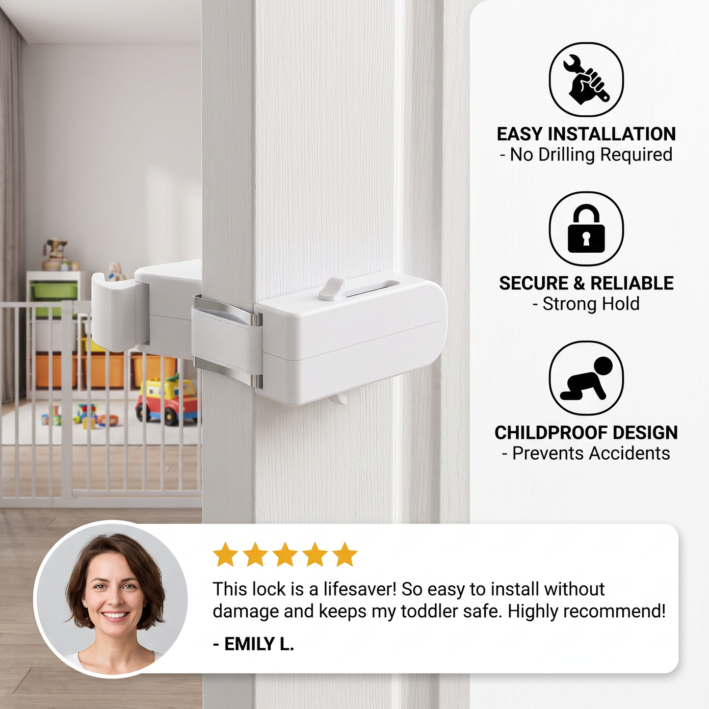No-Drill Child Safety Door Lock