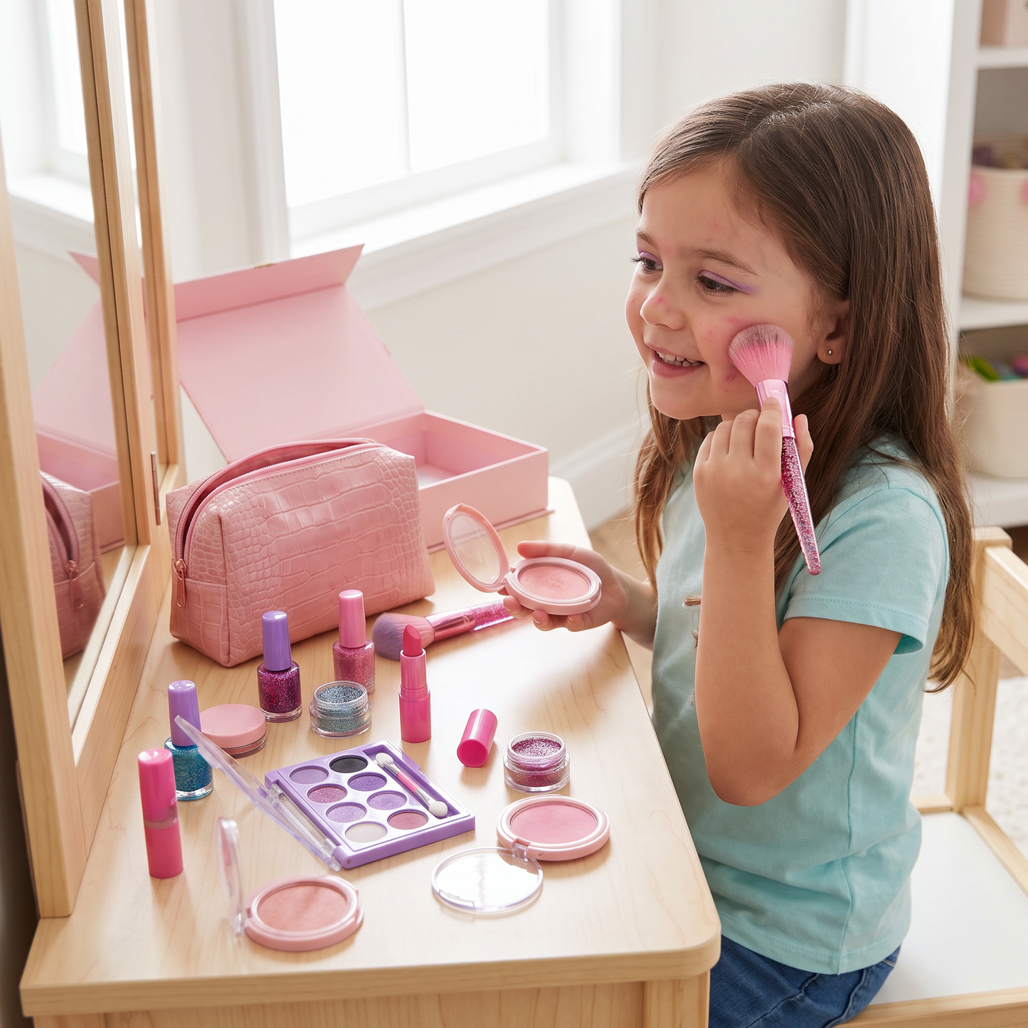 Make-up Play Set for Girls – Safe Kids Cosmetic Set with Practical Bag