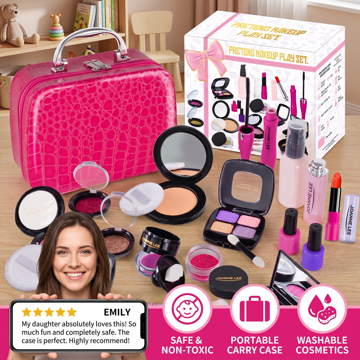 Make-up Play Set for Girls – Safe Kids Cosmetic Set with Practical Bag