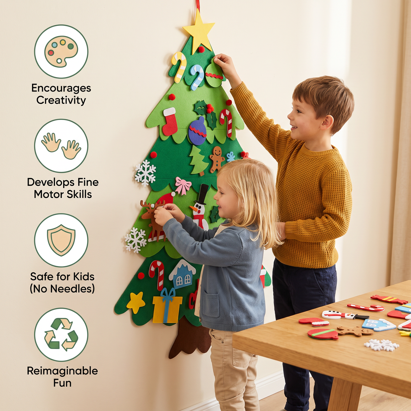 Kids’ DIY Felt Christmas Tree with Decorative Ornaments