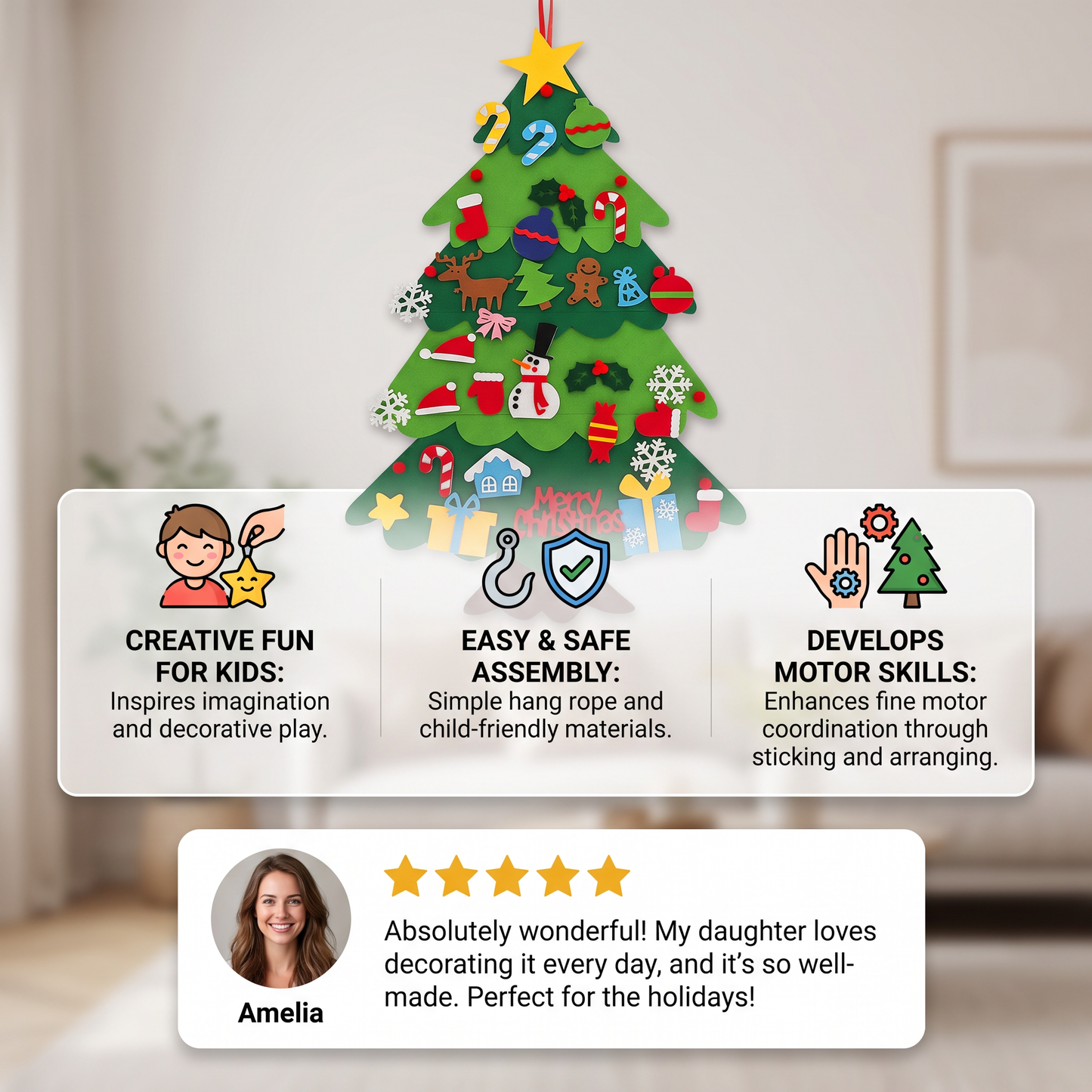 Kids’ DIY Felt Christmas Tree with Decorative Ornaments
