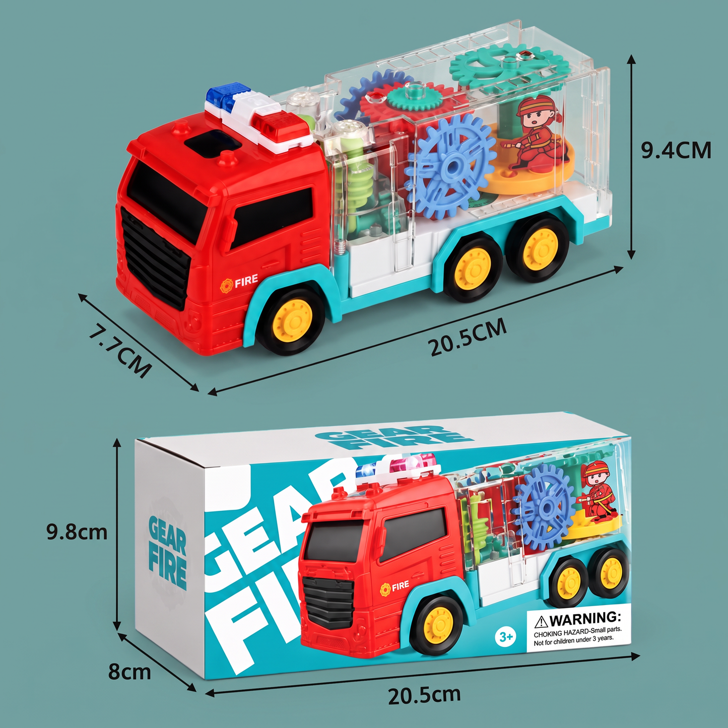 Interactive Fire Truck Toy with Colorful Moving Gears