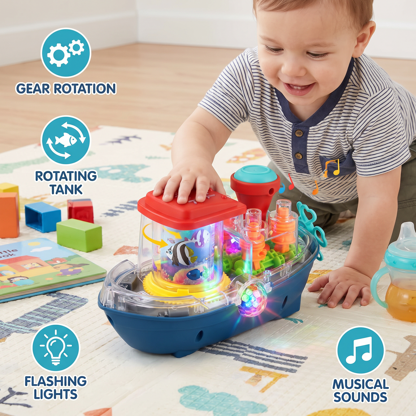 Light-Up Gear Boat – Musical Electric Toy Boat for Kids